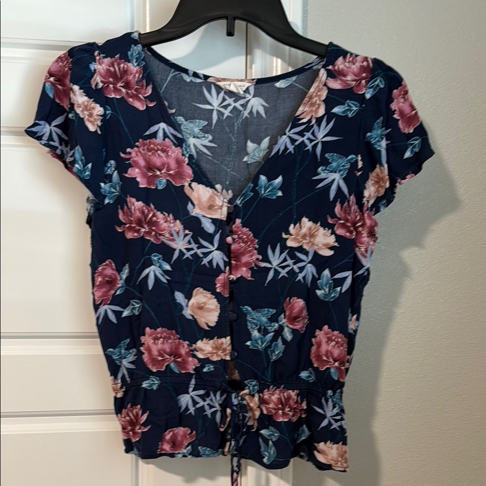 Aeropostale Blue Crop Tie Front Blouse